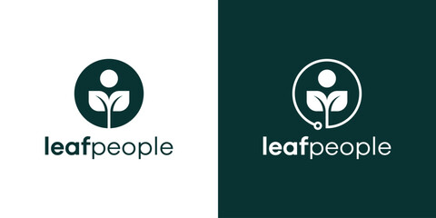 leaf and people icon logo design vector illustration