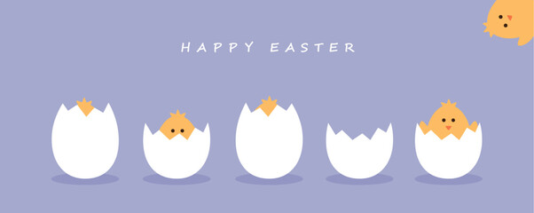 happy easter minimal design with egg and little chick on blue background © krissikunterbunt