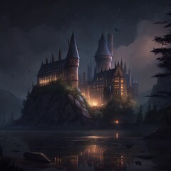 Fictional Gloomy Castle Surrounded by Evil Birds Generated by AI