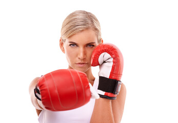 Portrait, woman and boxer training, match and fitness for competition, workout or girl on an...
