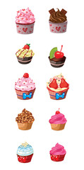 set of cupcake with white background
