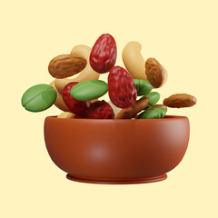 healthy fat nuts food. 3d illustration