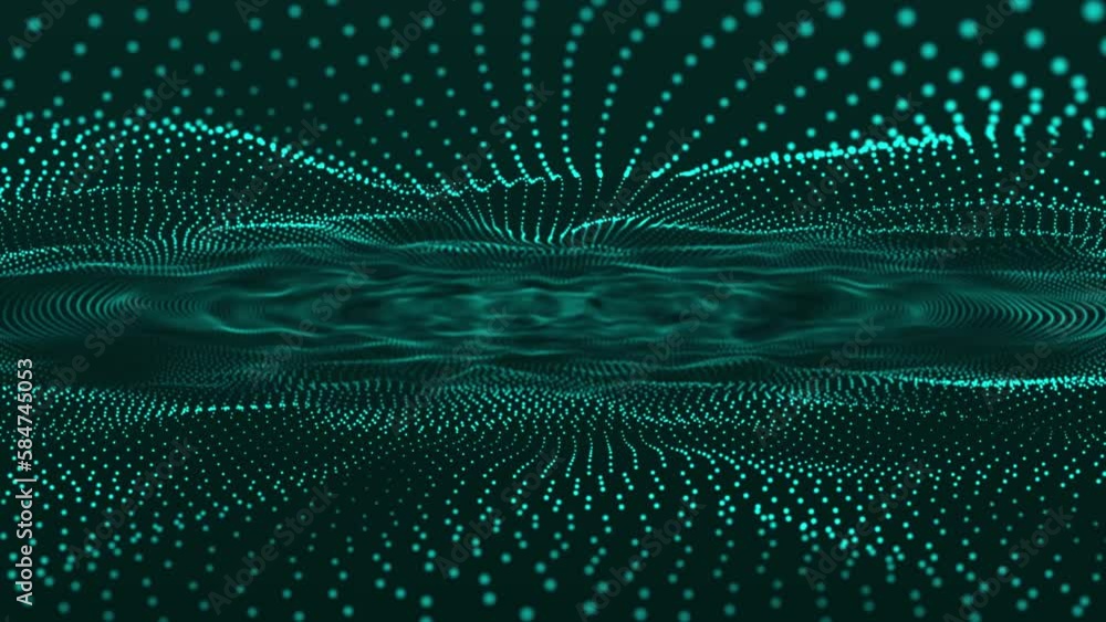 Poster glowing dots and dept. of field. abstract technology wave. abstract morphing background. futuristic 