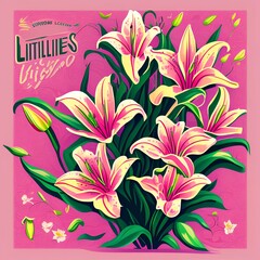 Retro lilies blossom illustration poster - Vector - generative ai