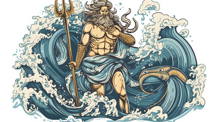 poseidon, illustration, greek god of the sea, trident in hand, generative AI