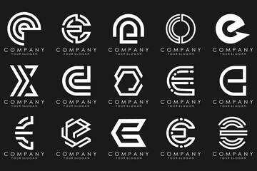 mega collection letters E logo design inspiration. Geometrical abstract logos