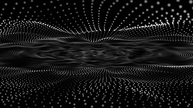 White and black 3d wave points fractal grid. Trapcode form, Glowing dots and depf of field. Abstract technology wave. Abstract morphing background.