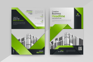 Abstract Geometric Business vector template for Brochure, Annual Report, Magazine, Poster, Corporate Presentation, Portfolio, Flyer, Market, infographic with green color size A4, front and back