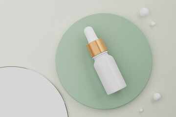 bottle with dropper mockup for liquid, oil, serum container , top view ,3d rendering