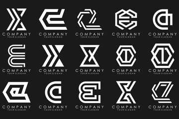 mega collection letters E logo design inspiration. Geometrical abstract logos