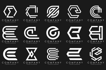 mega collection letters E logo design inspiration. Geometrical abstract logos