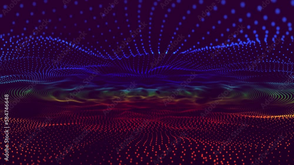 Poster Abstract trapcode form digital particle wave and lights background. 3d wave points fractal grid. Trapcode form, Glowing dots and depf of field.