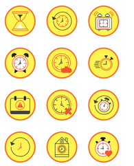 set of vector images of clock icons with yellow background