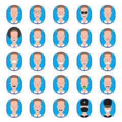icon vector image set of different man type character faces on blue background