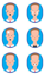 icon vector image set of different man type character faces on blue background