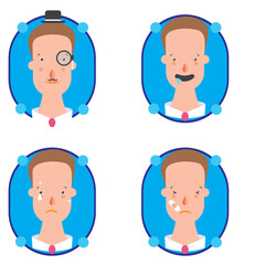 icon vector image set of different man type character faces on blue background