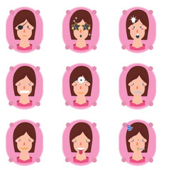 vector icon set of different women faces
