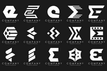 mega collection letters E logo design inspiration. Geometrical abstract logos