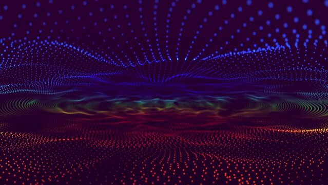 Abstract trapcode form digital particle wave and lights background. 3d wave points fractal grid. Trapcode form, Glowing dots and depf of field.