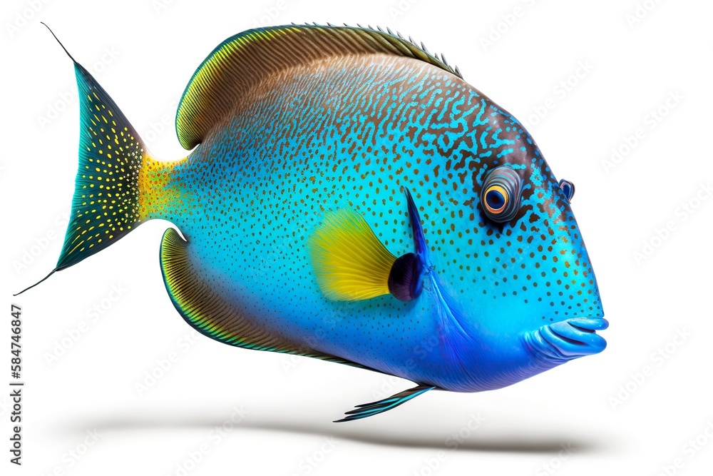 Wall mural Exotic underwater world blue fish tropical fish isolated on white background, created with generative ai - Wall murals