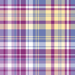 Seamless pattern in unusual purple, dark blue and yellow colors for plaid, fabric, textile, clothes, tablecloth and other things. Vector image.