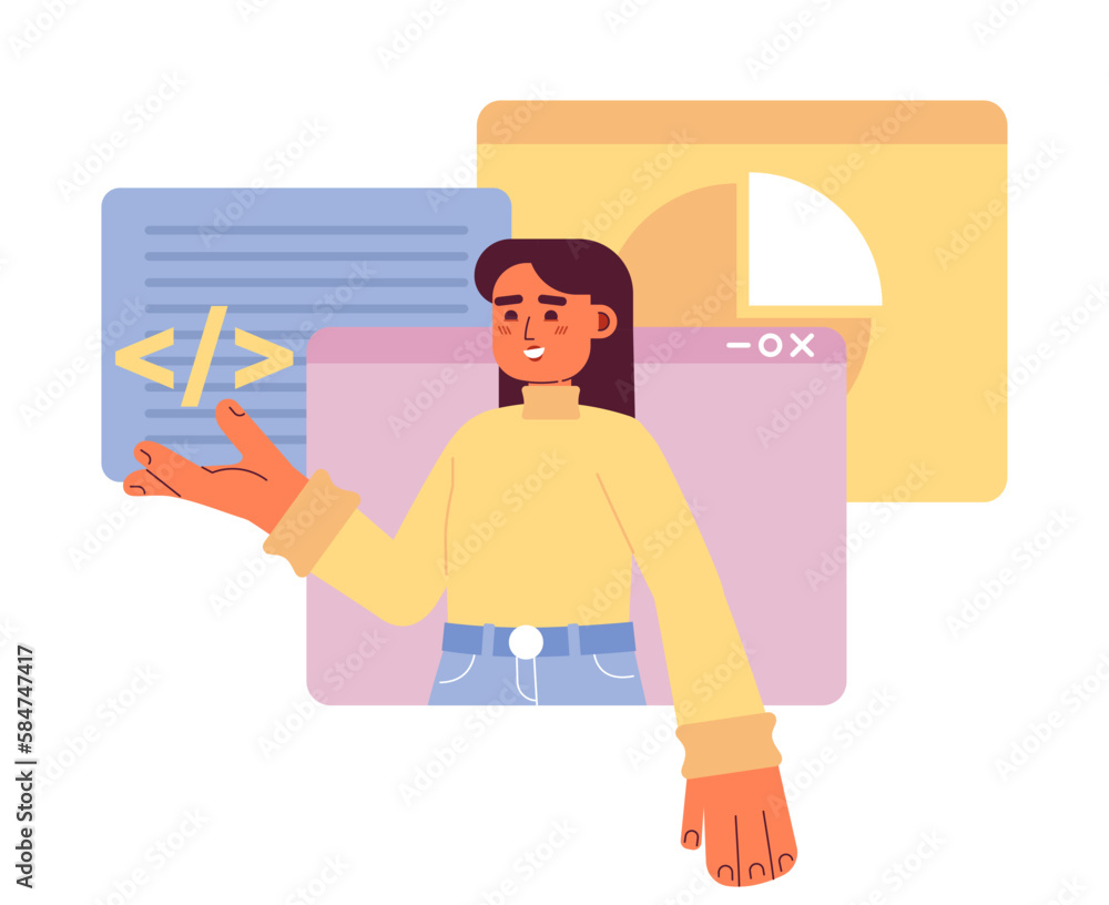 Poster web development online courses flat concept vector spot illustration. editable 2d cartoon character 