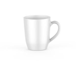 White ceramic tea cup mockup template, porcelain coffee mug on white background, 3d render illustration