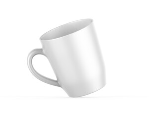 White ceramic tea cup mockup template, porcelain coffee mug on white background, 3d render illustration