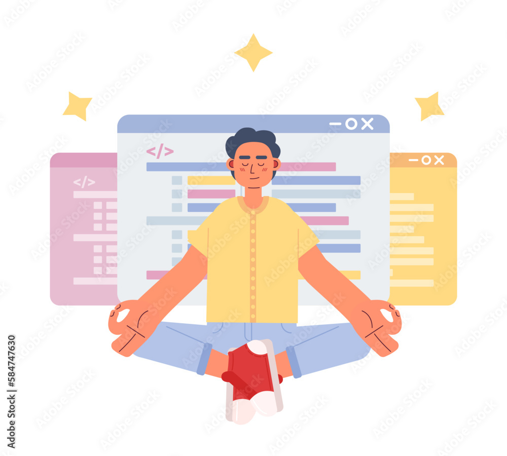 Poster become programmer expert flat concept vector spot illustration. editable 2d cartoon character on whi