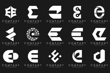 mega collection letters E logo design inspiration. Geometrical abstract logos