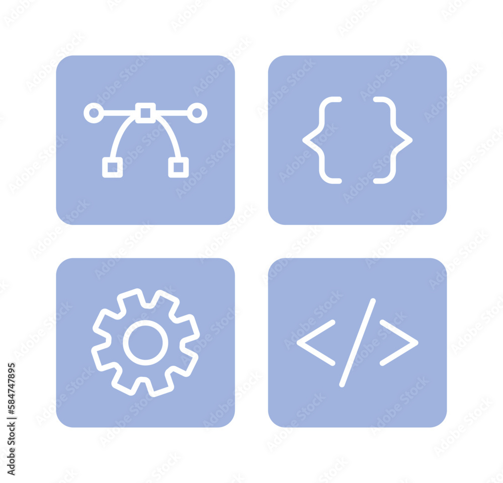 Poster website, app development buttons semi flat color vector icons pack. programming. editable full sized