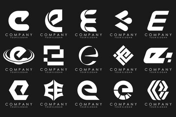 mega collection letters E logo design inspiration. Geometrical abstract logos