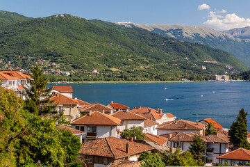 Naklejka na ściany i meble View of Ohrid lake from Ohrid town, North Macedonia