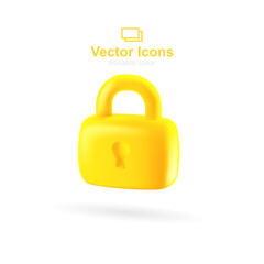 3d vector icon. Social media set. Yellow lock icon. Private safety symbol.