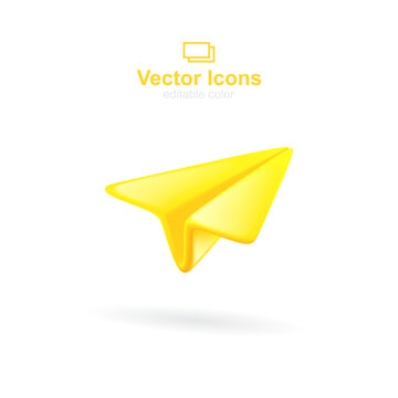 3d vector icon. Social media set. Yellow paper plane icon.