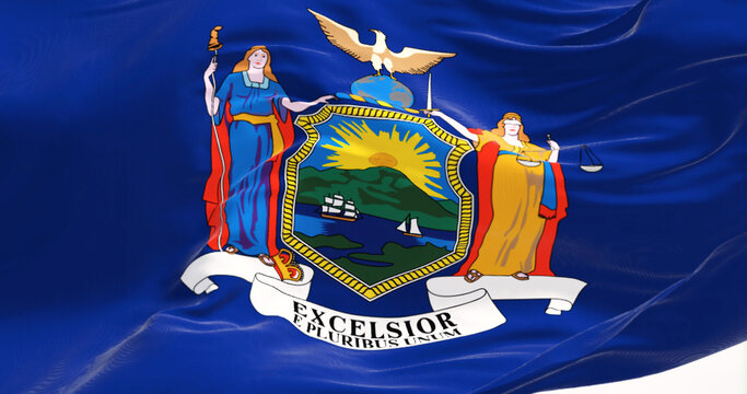 Detail of the New York State flag waving