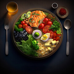 Gourmet grilled salmon with salad