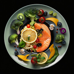 Healthy food. Salmon and vegetables