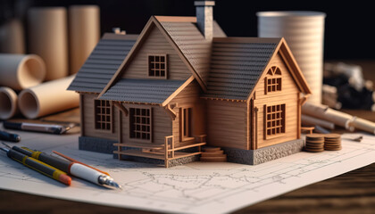 Real Estate Investment in Progress - Blueprints, Paperwork and Project Planning - ai generated
