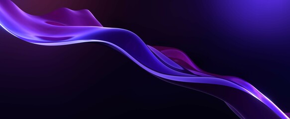 Neon wave with gradient and highlights background. Soft sliding flow of 3d render purple liquid in dark. Futuristic fabric with colorful detailing