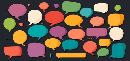 Bubble speech in cartoon style. Set of isolated colorful balloon icon. Flat vector illustration for design