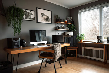 Modern home office interior, contemporary design, generative ai