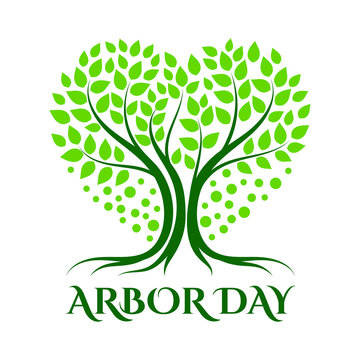 National Arbor Day symbol or icon with Green tree and leaves illustration 