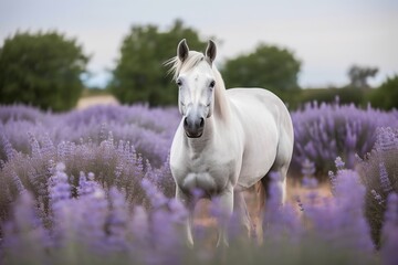 white horse in lavender 
