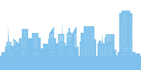Naklejka premium Abstract City Building Blue Silhouettes Scene, PNG illustration