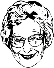 Friendly grandmothers face as outline vector.