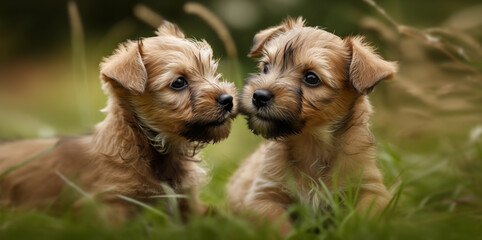  AI Generated - Two Terrier Puppies Having Fun in the Grass.