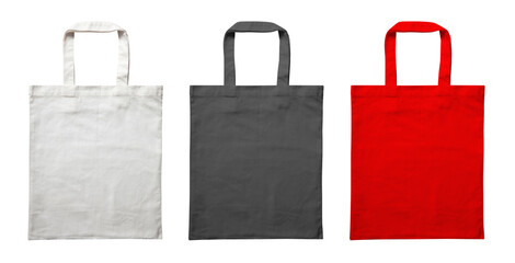 Set of colorful fabric bags mockup isolated on white