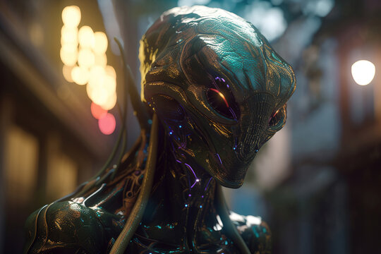 horrific fearsome alien invader warrior, generative ai