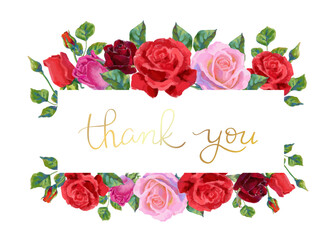 Vintage vector thank you card with multicolored roses.